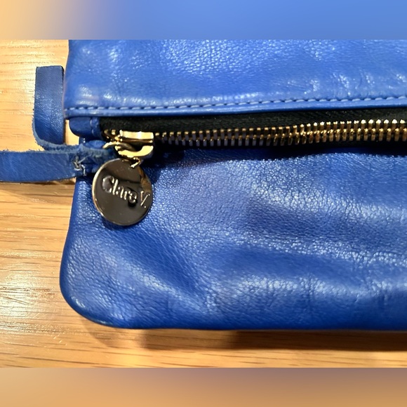 😍 Clare V Fold Over Blue Leather Clutch Bag - Picture 2 of 6